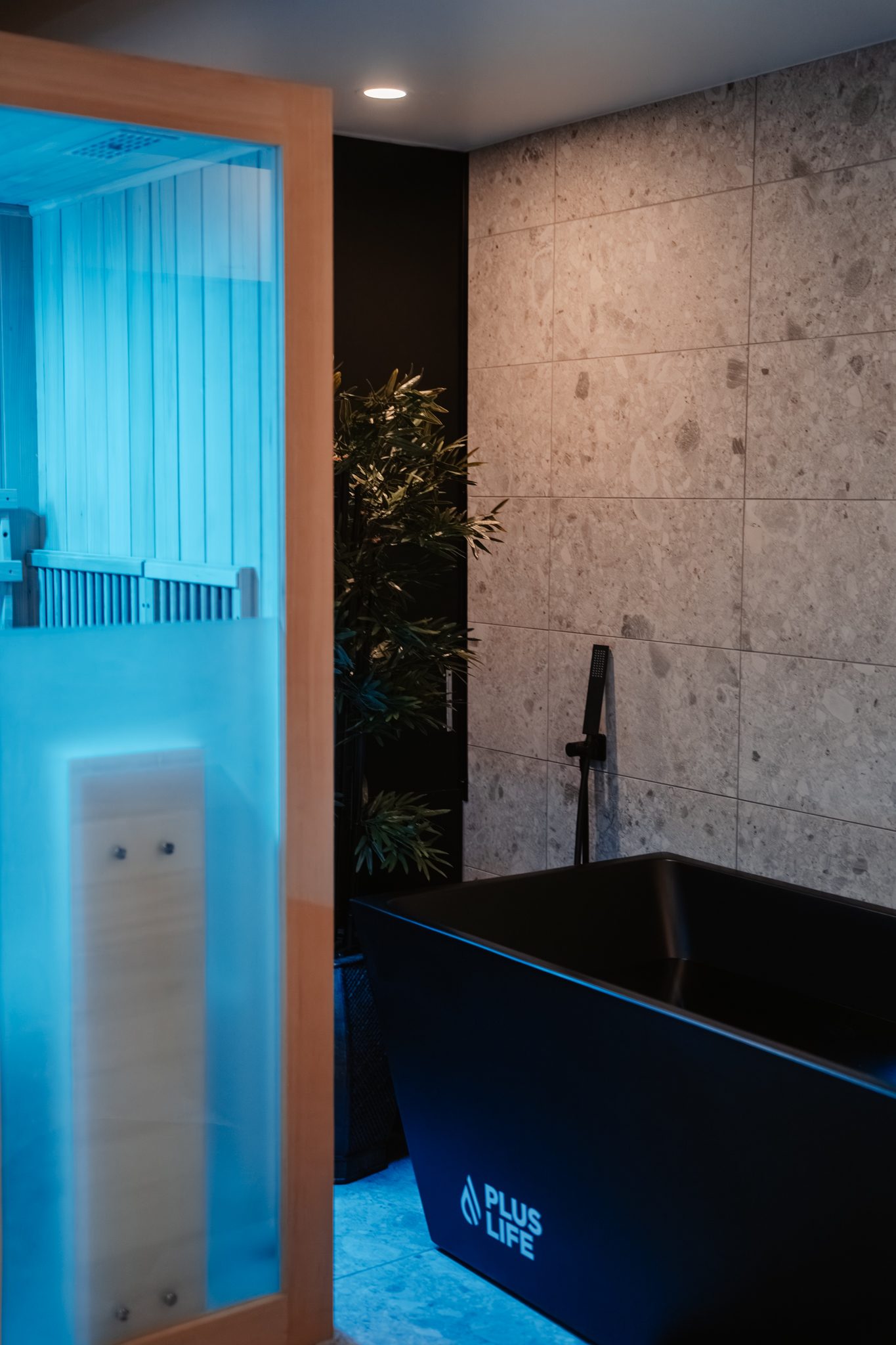 The infrared sauna and ice bath recovery room at PerforMotion